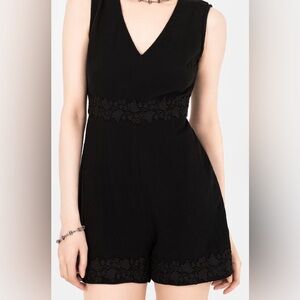 Disturbia Black Sleeveless V-Neck Lace Trim Romper